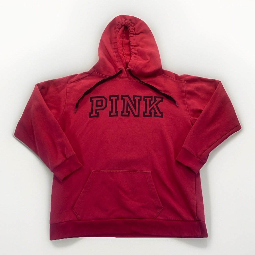 Victorias Secret PINK Red Logo Hoodie Sweater Pullover M Streetwear Athleisure